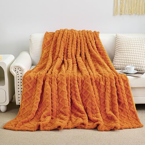 Aganear Fleece Throw Blanket for Bed Couch,Fall Boho Blanket,90"x90" Orange - Image 4