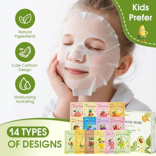 KONEUK 56 Pack Fruit Collagen Face Masks Skincare for Teens Girls - Image 4
