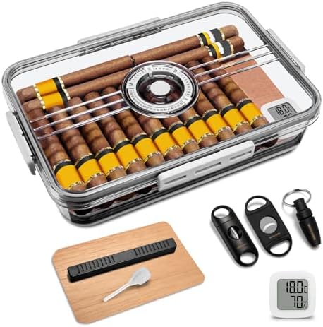 CIGARLOONG Cigar Humidor Large with Cedar Shelves, Cigar Cutter Punch and Hygrometer & Humidifier, Acrylic Cigar Desktop Box Storage for 100 Cigars Partition Clear Airtight Cigar Humidor (Small) by Unknown