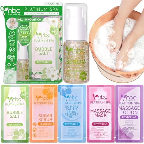 Pedicure Foot Soak Set - Upgraded 6 in 1 Foot Spa, Foot Bath Spa, Pedicure Kit, Foot Soak for Tired & Dry Cracked Feet, Athletes Feet, Bad Odor, Softens Calluses (Jasmine) by nbcBeautiLab