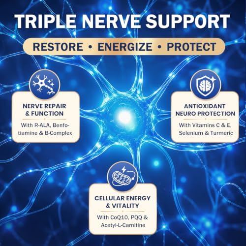 Neuropathy Support Nerve Supplement – 1000mg Advanced R-Alpha Lipoic Acid, L-Carnitine, Benfotiamine, PQQ,CoQ10,Magnesium & B-Complex for Nerve Health,Antioxidant & Cellular Energy,Vegan 240 Capsules - Image 6