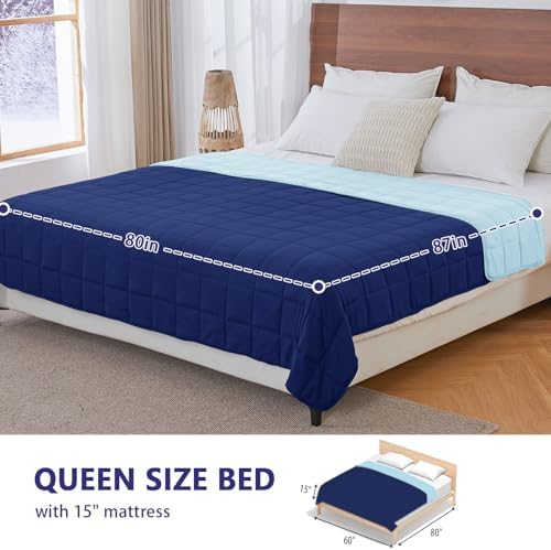 King Size Weighted Blanket for Adults (20 lbs, 80” x 87”, Navy & Blue) Cooling Heavy Blanket for Sleeping Perfect for 190-210 lbs, Breathable Blanket for Adults & Couple All Season, Machine Washable - Image 2