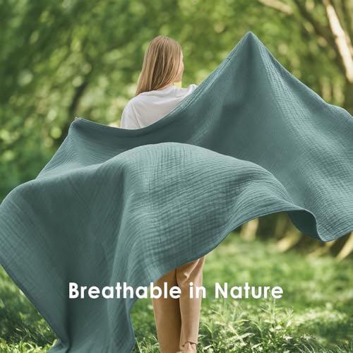 EMME Cotton Muslin Blanket King Size - Soft, Breathable Layering Bedspread Blanket, 108"x90", All Season Gauze, Teal - Image 5