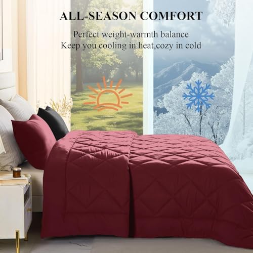 Oversized King Comforter, Extra Large King Size Comforter Oversized, Soft Lightweight Quilt Down Alternativewith 8 Corner Tabs(120x128, Black&Red) - Image 4