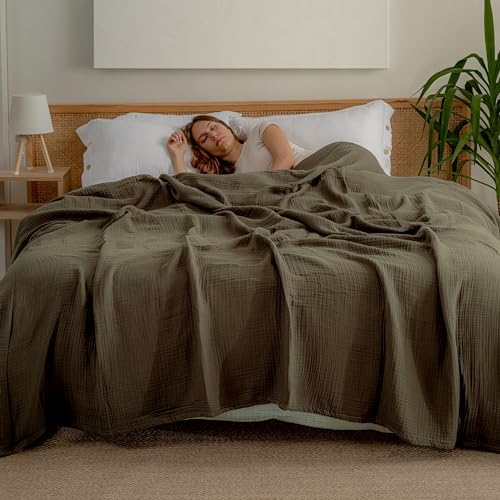 Muslin Blanket - Pure 100% Turkish Cotton Airy Soft Light Versatile Gauze Throw Blanket for Bed, Couch, Sofa (Khaki Green, Twin XL Size (71" x 95" inch)) - Image 2