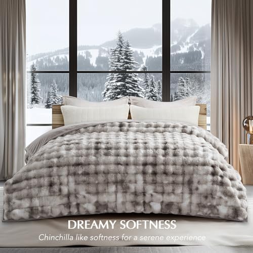 EverGrace Faux Rabbit Fur Bubble Throw Blanket, 90"x90", Light Grey - Image 6