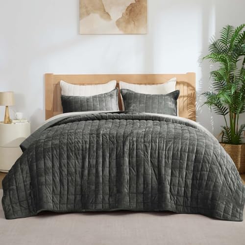 BEDELITE Velvet Quilt Set King Size, Luxury Velvet Comforter Bedding by BEDELITE