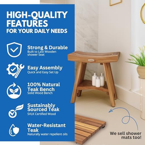EcoDecors 18" Teak Shower Bench with Teak Cleaner, Oil & Wood Sealer - Image 3