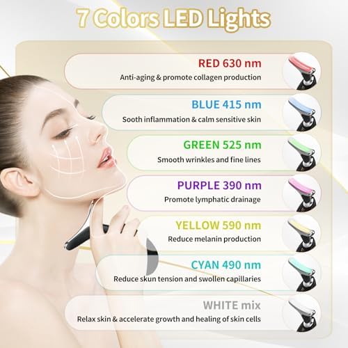 Portable Face Beauty Device, 7 Color Portable Face Massager Tool for Skin Care, Based on Triple Action LED, Thermal, and Vibration Technologies, at Home Skin Care Face Sculpting Tool(Glossy Black) - Image 3