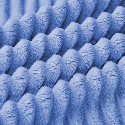 Bnuitland Fleece Throw Blanket for Couch, 300GSM Soft Warm Cozy Fluffy Throw for Adults & Kids, Stripe Pattern, All Season Sofa Bed Blanket for Home Decor, Sky Blue 50"x60" - Image 6
