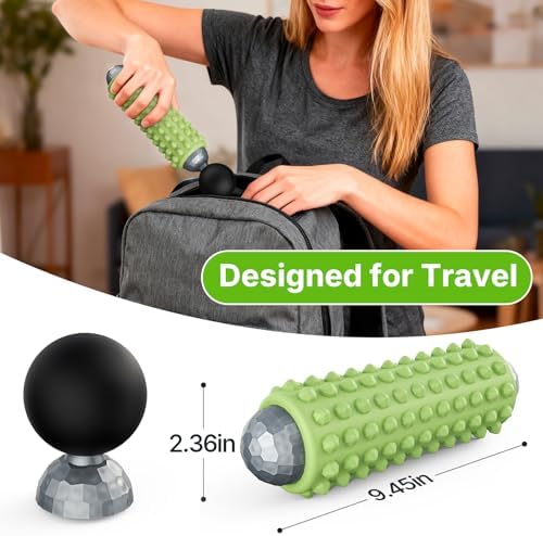 Mini Electric Massage Roller 4 Speeds Vibrating Massage Ball, 2-in-1 Portable Muscle Massager Gun & Roller for Muscle Relief, Detachable Heads, Rechargeable, For Fitness, Office, Travel (Green) - Image 4