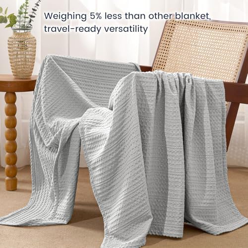 PHF Lightweight Waffle Weave Throw Blanket 50"x 60", Soft Woven Summer Blanket for Hot Sleepers - Aesthetic Home Decor for Couch Bed Sofa, Pet Friendly, Light Grey - Image 6