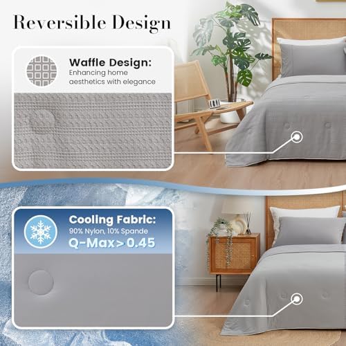 Waffle Cooling Comforter Blanket for Hot Sleepers, Queen Size, Cool Gray - Image 2