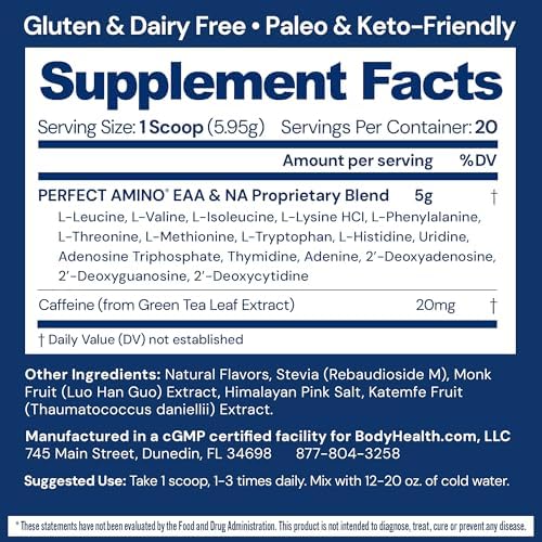BodyHealth PerfectAmino - BCAA and EAA Powder for Pre and Post Workout - Amino Acid Energy Drink for Men and Women to Support Lean Muscle and Recovery - Mocha - 20 Servings - Image 2