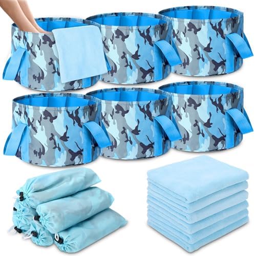 FillTouch 12 Pcs 15L Foldable Foot Soaking Tub Kit Portable Foot Bath Tub for Soaking Feet with Towel and Storage Bag Soak Spa Bucket for Travel Camping (Camouflage,Blue) by FillTouch