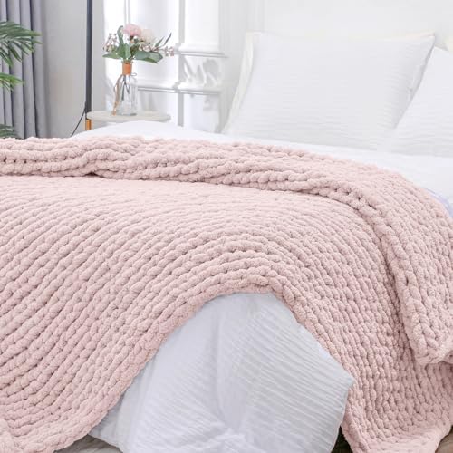 Bigacogo Chunky Knit Throw Blanket for Couch, 40x80 inches, Rose Tan by Bigacogo