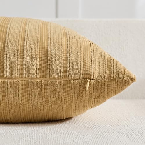 DEZENE 26x26 Mustard Yellow Throw Pillow Covers Pack of 2 Soft Striped Corduroy Square Spring Summer Pillow Cases for Couch Sofa Bedroom Living Room Home Decor - Image 3