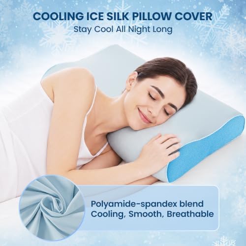 FP FLEXPEDIC Cervical Neck Pillow for Neck Pain Relief, Odorless Memory Foam Pillow with Adjustable 2 Heights,Cooling Bed Pillow Neck Support Pillow, for Side, Back & Stomach Sleepers, Standard(Blue) - Image 4