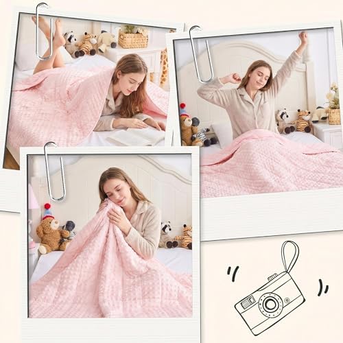 yescool Twin Size Pink Weighted Blanket for Adults 12 Pounds Cooling Weighted Heavy Blanket, Minky Throw Blankets Warm Weighted Comforter, Big Washable Thick Blankets Gift for 100-150lbs, 48 * 72in - Image 5