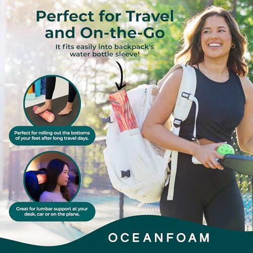 Oceanfoam Ripple Travel Foam Roller (11" x 3.35") Firm Mini Foam Roller for Physical Therapy, Deep Tissue Massage, Back Pain - High Density, Ergonomic Wave Textured - Yoga, Exercise (Cotton Candy) - Image 4