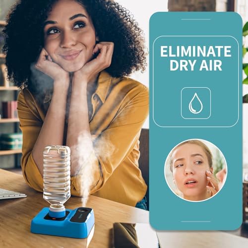 Travel Humidifier, Portable Small Humidifier for Plants, Bedroom, Office, Hotel or Car, Battery Operated Mini Cool Mist Humidifiers, Quiet 23dB, Auto-off, Night Light & BPA-Free, Blue - Image 2