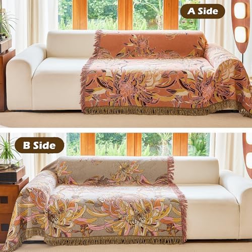 VANJOROY King Boho Throw Blanket 91" x 98", 100% Organic Cotton Breathable Skin-Friendly Ultra Soft Bed Quilt Throw - Floral Rustic Decor Luxury Reversible Blanket for Sofa Couch Chair and Gift - Image 3