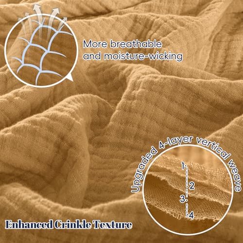 PHF 100% Cotton Muslin Throw XL Blanket Large 50" x 70", 4-Layer Lightweight Gauze Throw, Breathable Cloud-Soft Minimalist Blanket for Bed, Couch, Camping & Baby, Amber, Ideal Gift - Image 3