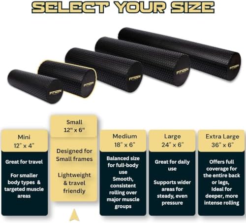 Foam Roller for Muscle Massage, Stiff Back Pain Relief, Physical Therapy, Deep Tissue, Exercise Equipment for Home Gym, Stress, Yoga, Pilates for the Fit Citizen (Black, Small 12 x 6 Inches) - Image 2