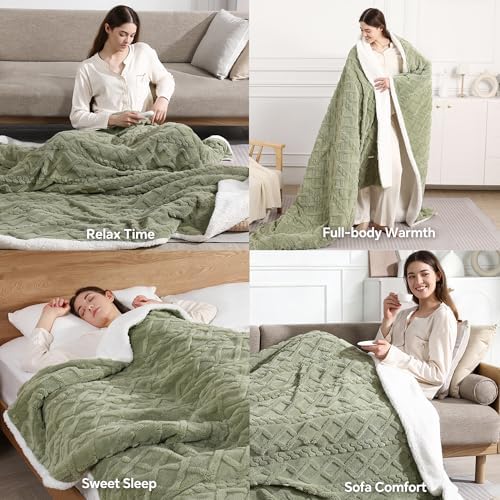 Electric Blanket Twin Heated Blanket-Sherpa Twin Heating Blanket,Sage Green - Image 7