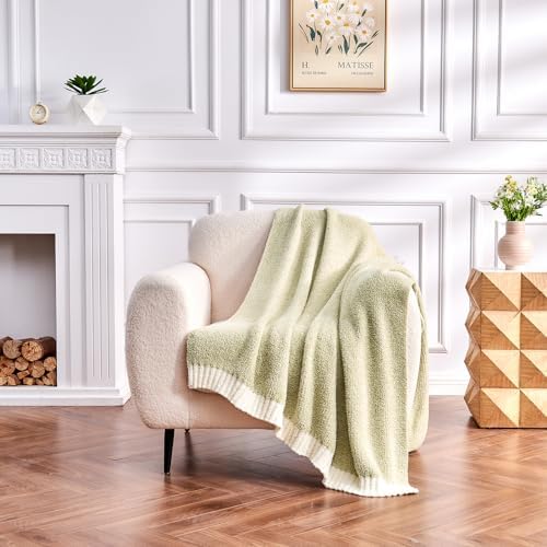 CozeCube Reversible Knitted Throw Blanket, Sage Green White Melange 60"x80" - Image 2