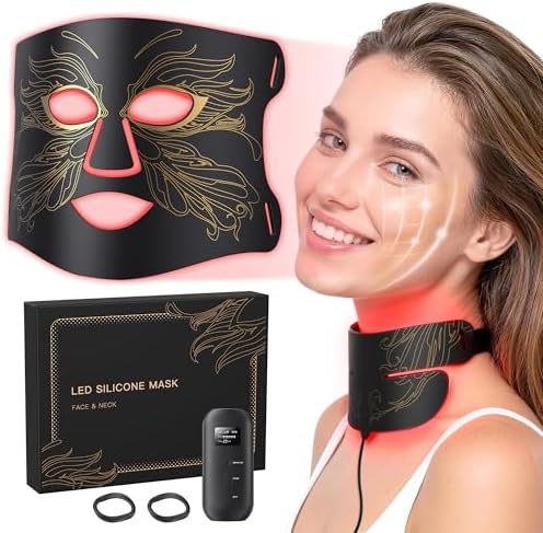 7-in-1 Red Light Therapy for Face & Neck, Skin-Friendly Silicone Red Light Therapy Mask with 324 LEDs, 5 Brightness Levels & 20 Mins Timer, Led Face Mask Light Therapy for Home & Travel by Home
