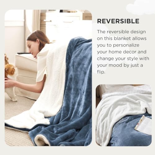 Bedsure GentleSoft Sherpa Fleece Cal King Blankets for Bed, Non-Heated, Thick and Warm Oversized Throw for Women and Men, Soft Fuzzy Plush Large Blanket for Winter, Slate Blue, 112x98 Inches - Image 6