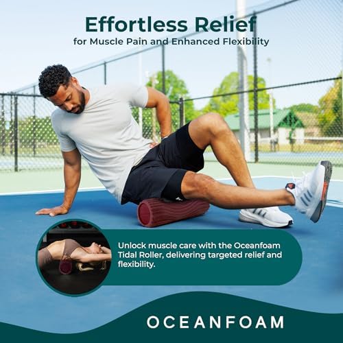 Oceanfoam Tidal Roller - Maroon - Muscle Massage Foam Roller for Back Pain & Stretching - Firm and Ergonomic Wide Wave Textured - Yoga, Athletics, & Wellness - Full Size, 20" x 5" - Image 4