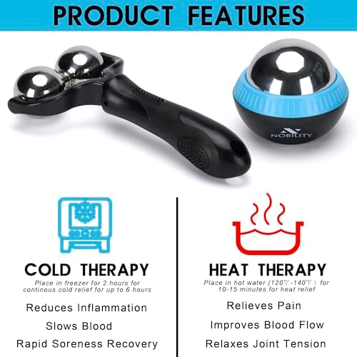 Nobility Massage Ball Roller– Ice Cold and Hot for Deep Tissue and Sore Muscle Relief of Stiffness and Stress, Body, Neck, Back, Foot, Plantar Double Black - Image 2