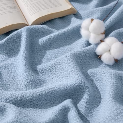 Bedsure 100% Cotton Blanket, Herringbone Weave, King, Light Blue by BEDSURE