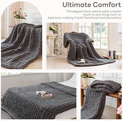 Chunky Knit Blanket for Couch, Black Gray, 40 * 50 - Image 5