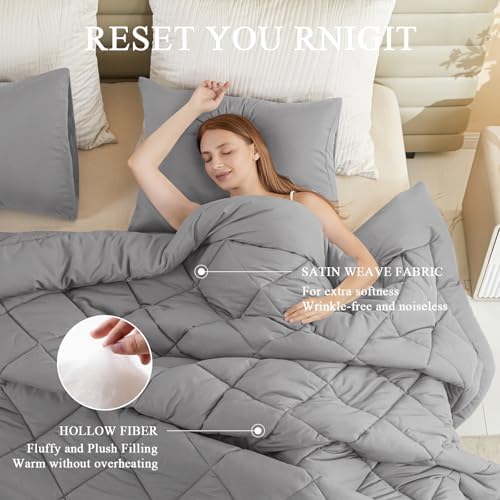 132x120 Alaskan King Comforter, Extra Large King Size Comforter Oversized, All Season Soft Lightweight Quilt Down Alternative Duvet Insert with 8 Corner Tabs(120x132, Light Grey) - Image 2