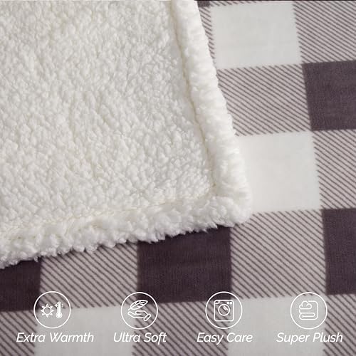 Elegant Comfort Ultra Soft Reversible Buffalo Plaid Flannel Sherpa Blanket - Cozy Silky Checkered Fleece Throw for Couch, Bed - Plush Fuzzy Warm Winter Blanket for Gift, King, Gray - Image 6