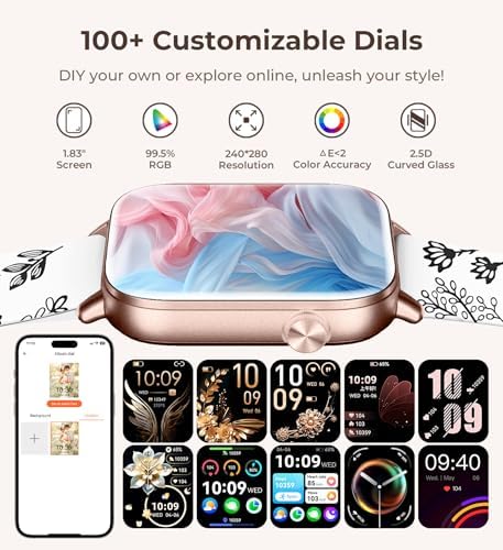 Iaret Smart Watch for Women, 1.83" HD Fitness Tracker with 4 Bands, Answer/Make Calls, Heart Rate/Sleep/SpO2/Step Tracking, 100+ Sport Modes, Android/iPhone Compatible Gift (Black Gold) - Image 6