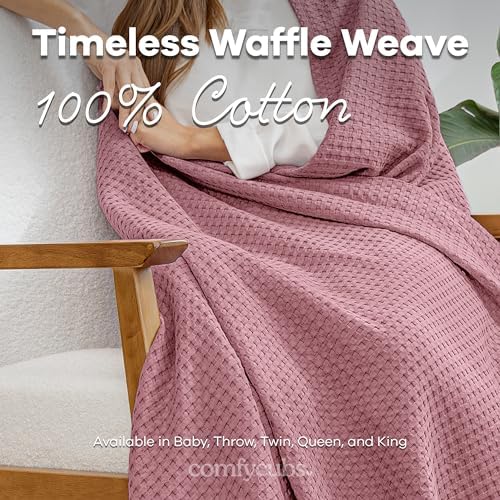 Comfy Cubs Waffle Blanket Queen, 90" x 90" - 100% Cotton Lightweight Breathable Bed Blanket - Soft Textured Thermal Weave for All Seasons – Decorative Cozy Layer for Couch, Sofa, or Bed - Mauve - Image 3