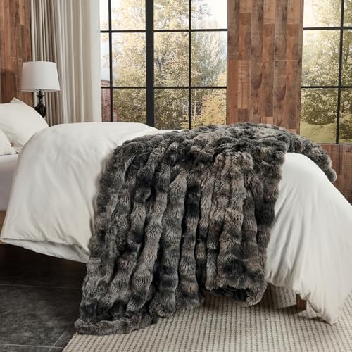 Lotus Karen Faux Fur Throw Blanket Tie-Dye Dark Gray - Big Bubble Rabbit Fluff Blanket for Couch, Small Fluffy Fuzzy Cozy Blanket, Thick Furry Plush Shaggy Blankets, 50x60 Inches - Image 4