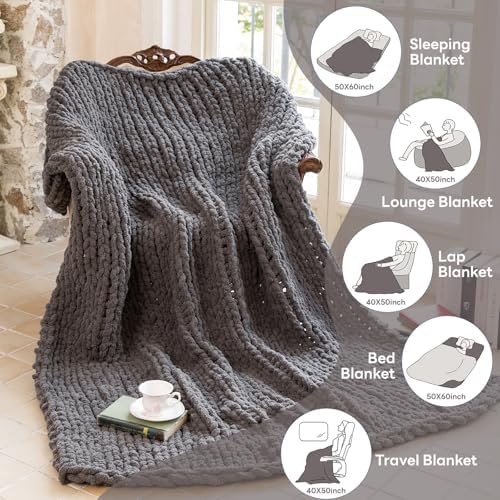Chunky Knit Blanket for Couch, Black Gray, 40 * 50 - Image 3