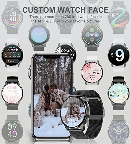 Smart Watch for Women Men, Bluetooth Call Fitness Tracker for Android and iOS Phones Waterproof Smartwatch with 1.32" HD Full Touch Screen AI Voice Control Heart Rate Sleep Monitor Pedometer, Black - Image 3