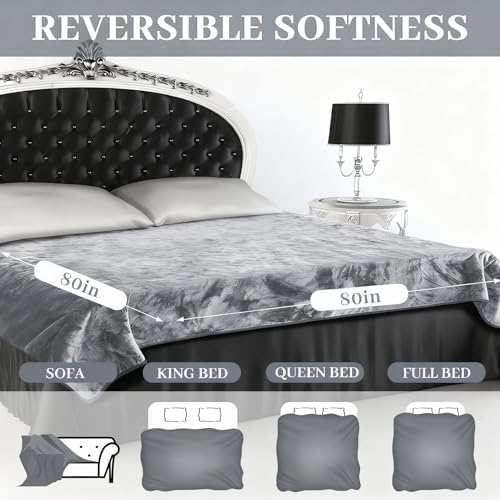 Tisancy King Size Waterproof Blanket for Bed Couch, 80'' x 80'' Double Side Leakproof Reversible Sherpa Flannel Fleece 3-Layer Lightweight Blanket, Absorbs 70oz(Gray/White), Machine Washable - Image 2