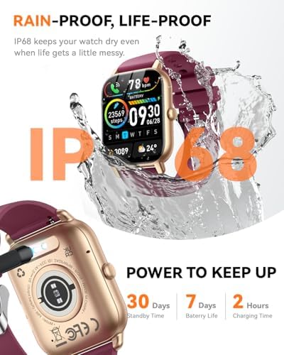 Smart Watches for Men Women, Fitness Tracker with Activity Counter/Sleep Monitor, IP68 Waterproof Smart Watch for Android iPhone iOS Compatible (Deep Burgundy, 1.83) - Image 6