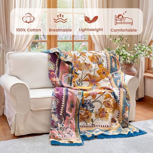 MSGKV Boho Throw Blanket 90"x90" Summer Cotton Victoria Floral Blanket - Image 2