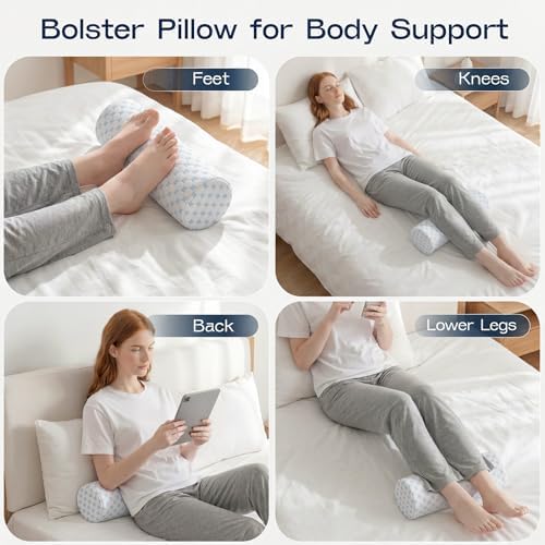 Neck Roll Pillow for Neck Pain Relief - Memory Foam Neck Support Pillow for Bed | Round Neck Pillow for Sleeping, 15.7 * 6 * 6 inch (Cool-Blue) - Image 5