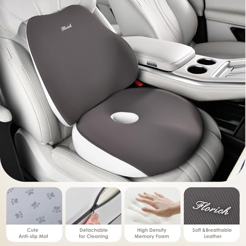 FLORICH Car Seat Cushion and Lumbar Support Pillow, Ergonomic Memory Foam Driving Seat Cushions for Back & Sciatica Pain Relief, Non-Slip Cushion for Car, Office, Truck, Wheelchair, Gaming Chair-Gray - Image 3