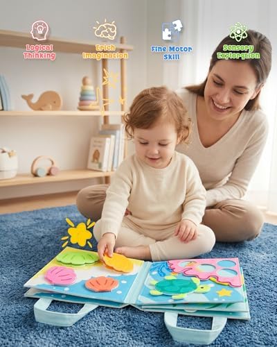 Montessori Busy Book, 8-Page Sensory Activity Toy, Sea Animals - Image 4