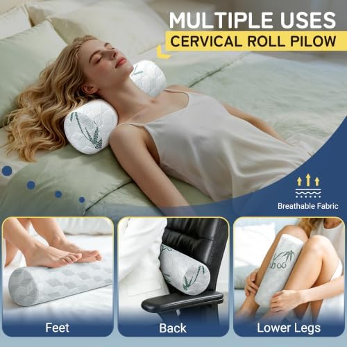 Cervical Roll Pillow, Cylinder Neck Pillow with Removable Washable Cover - Image 4